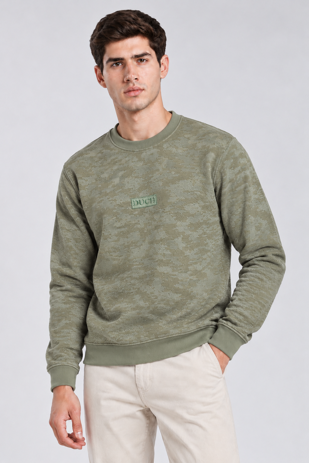 Men's Imported Sage Green Textured Sweatshirt with DUCH