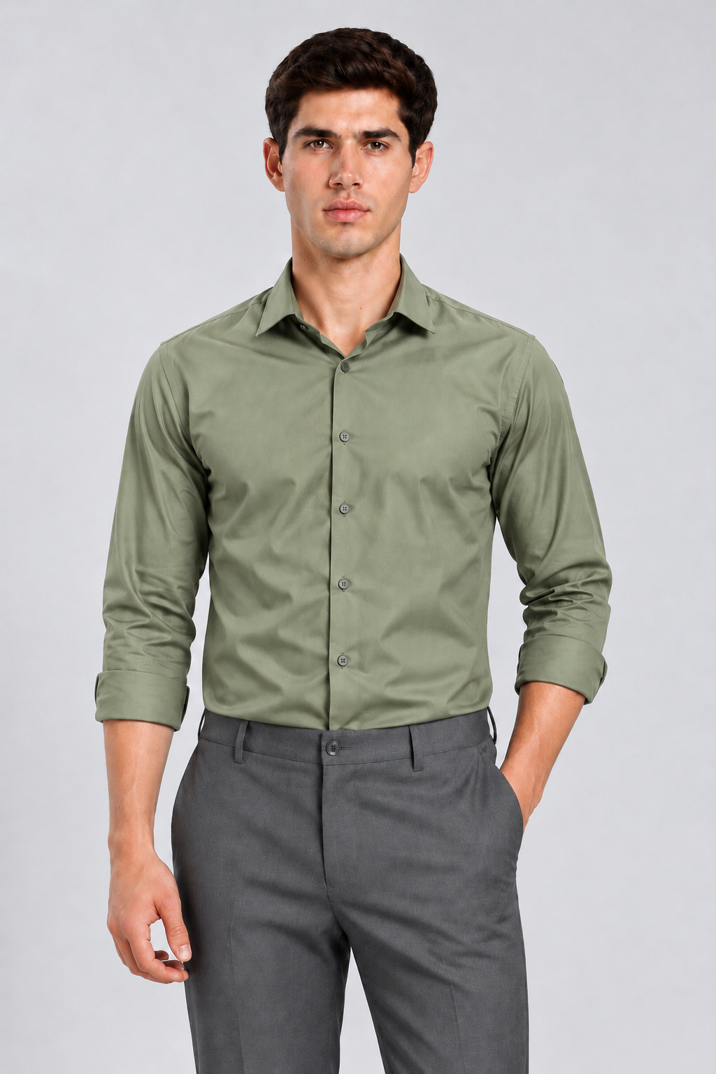 Men's Sage Green Imported Oxford Formal Shirt-Slim Fit