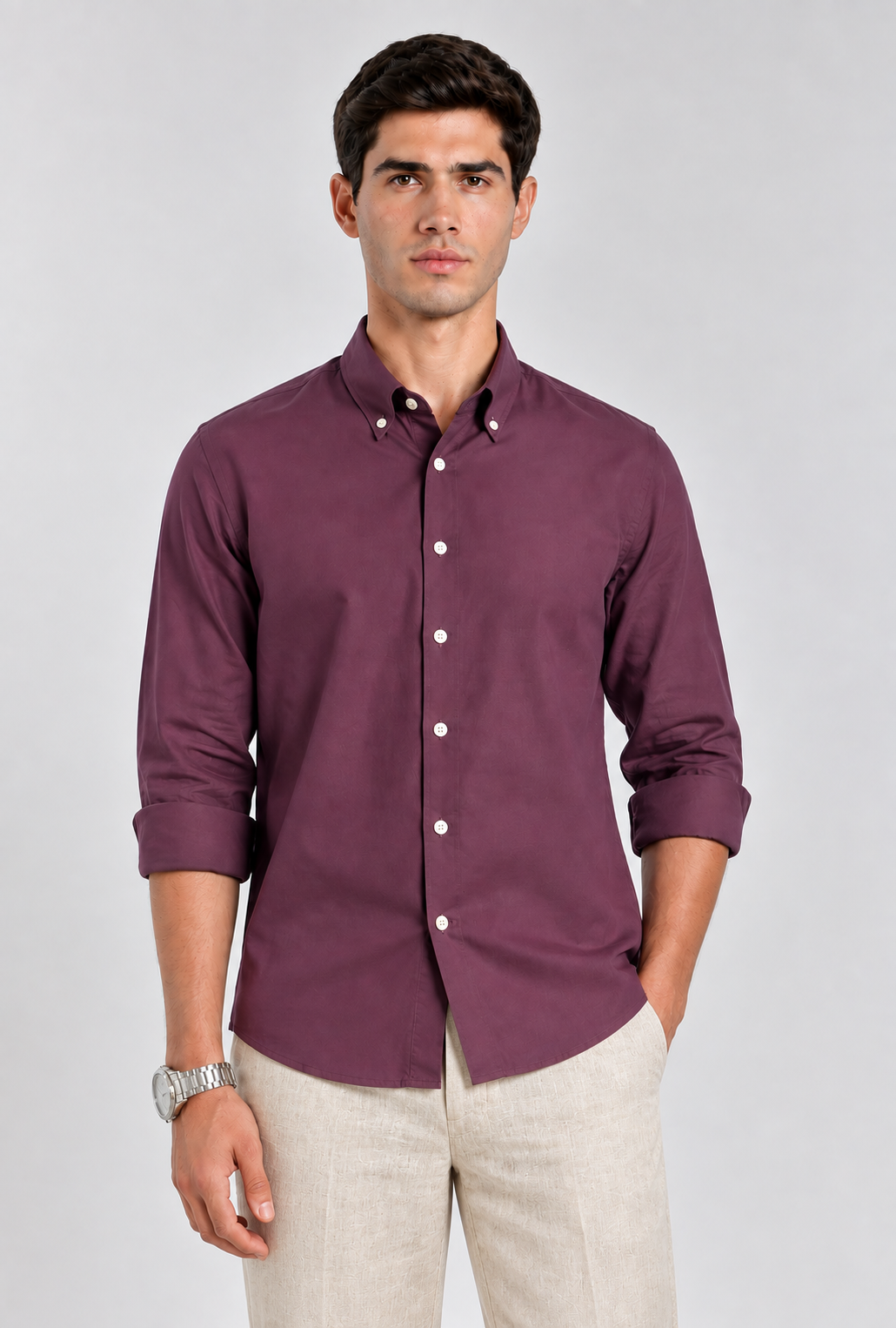 Men's Purple Imported Oxford Formal Shirt-Slim Fit
