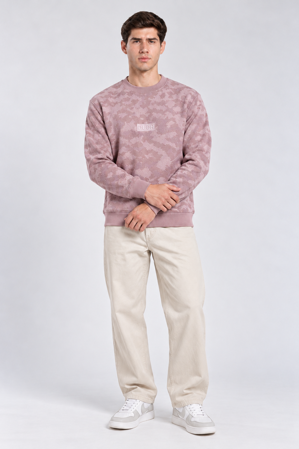 Men's Imported Pink Textured Sweatshirt with DUCH