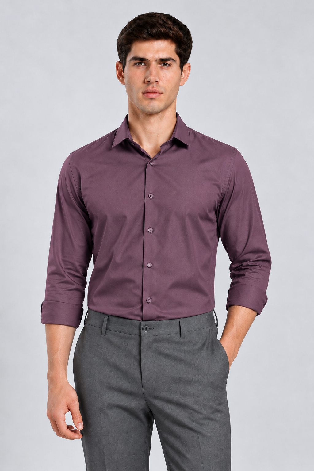 Men's Plum Imported Oxford Formal Shirt-Slim Fit