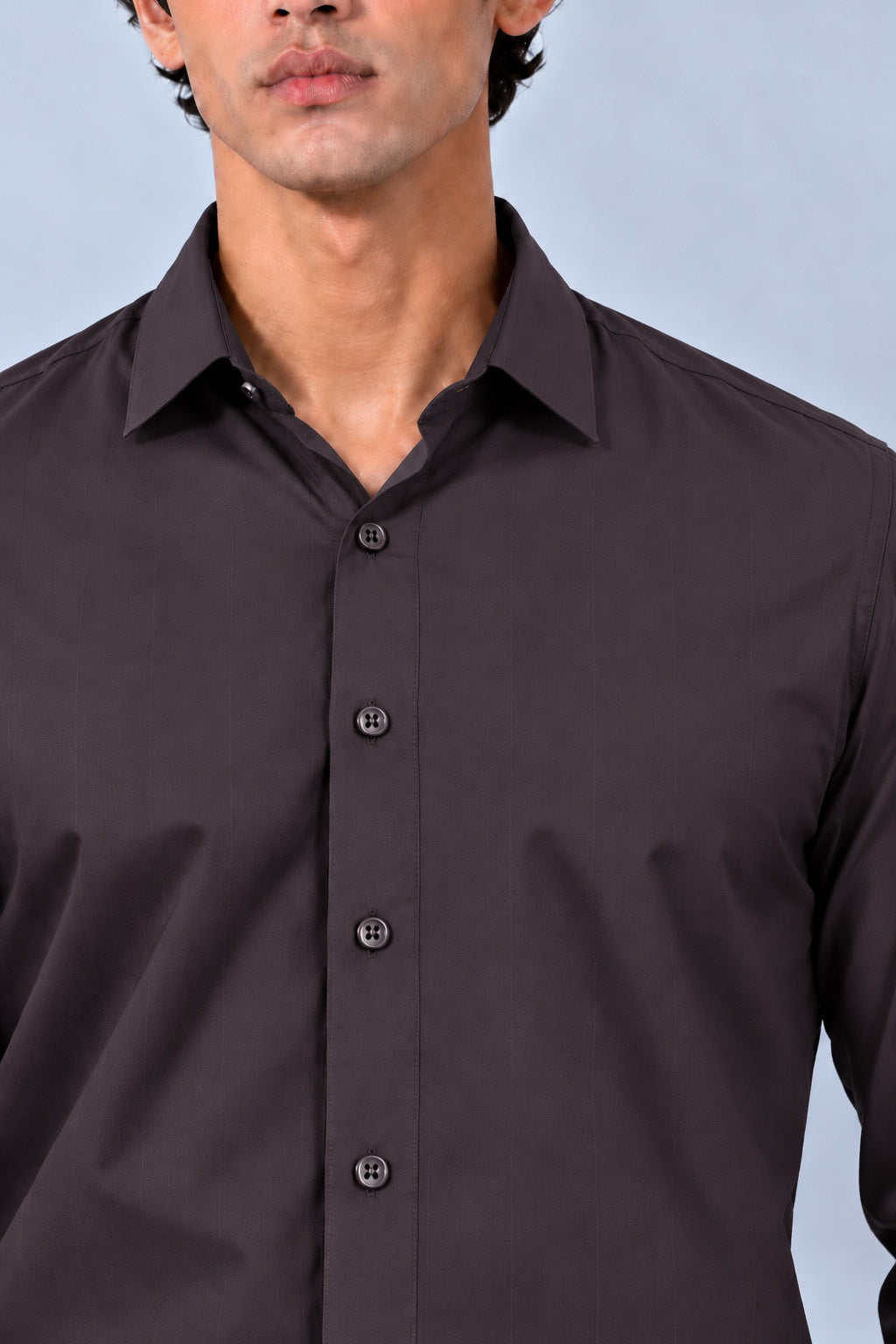 Men's Deep Plum Satin Stripe Slim Fit Full Sleeve Formal Shirt