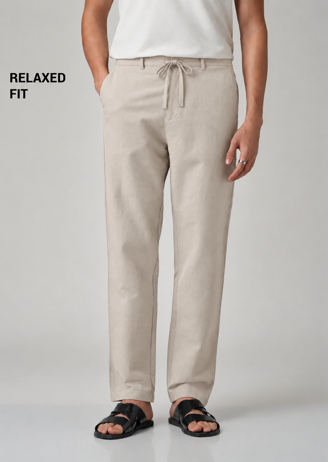 Men's Beige Cotton Linen Trousers
