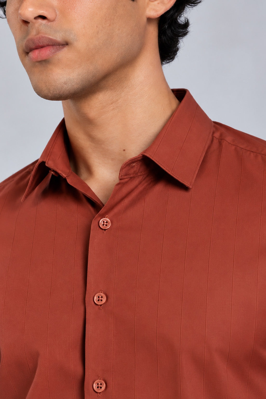 Men's Rush Orange Satin Stripe Slim Fit Full Sleeve Formal Shirt