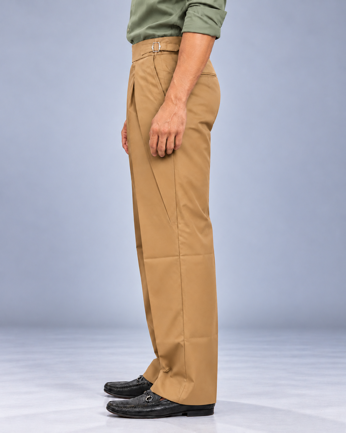 Men's Camel Gurkha Pleated  Formal Trousers