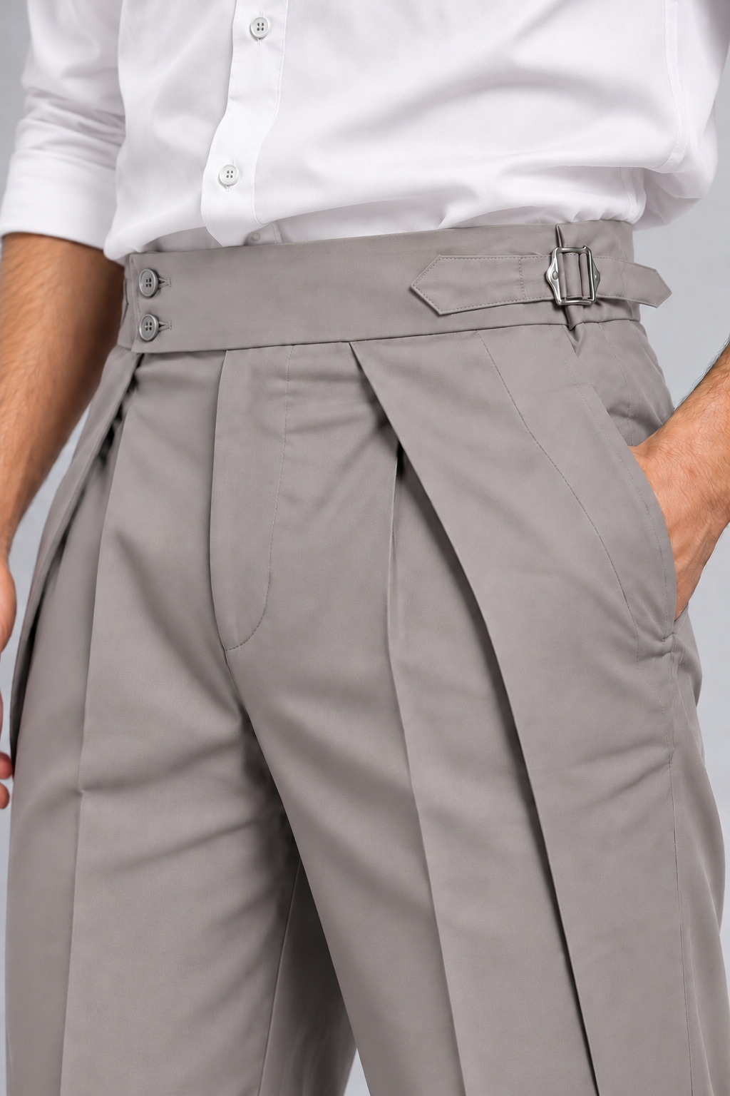 Men's Grey Gurkha Pleated Formal Trousers