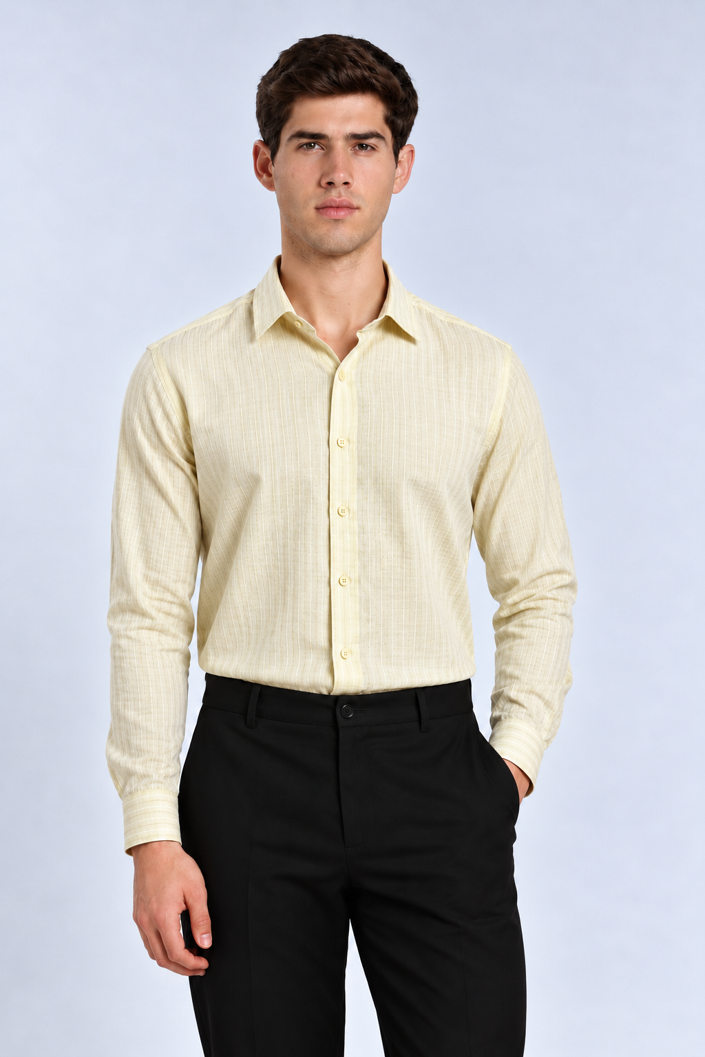 Men's Cream Striped Premium Formal Shirt
