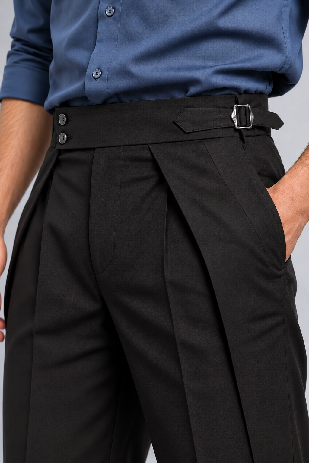 Men's Black Gurkha Pleated Formal Trousers