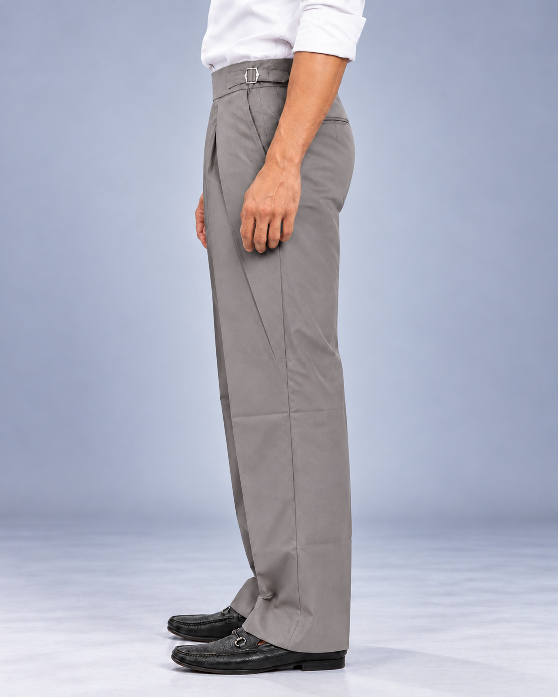 Men's Grey Gurkha Pleated Formal Trousers