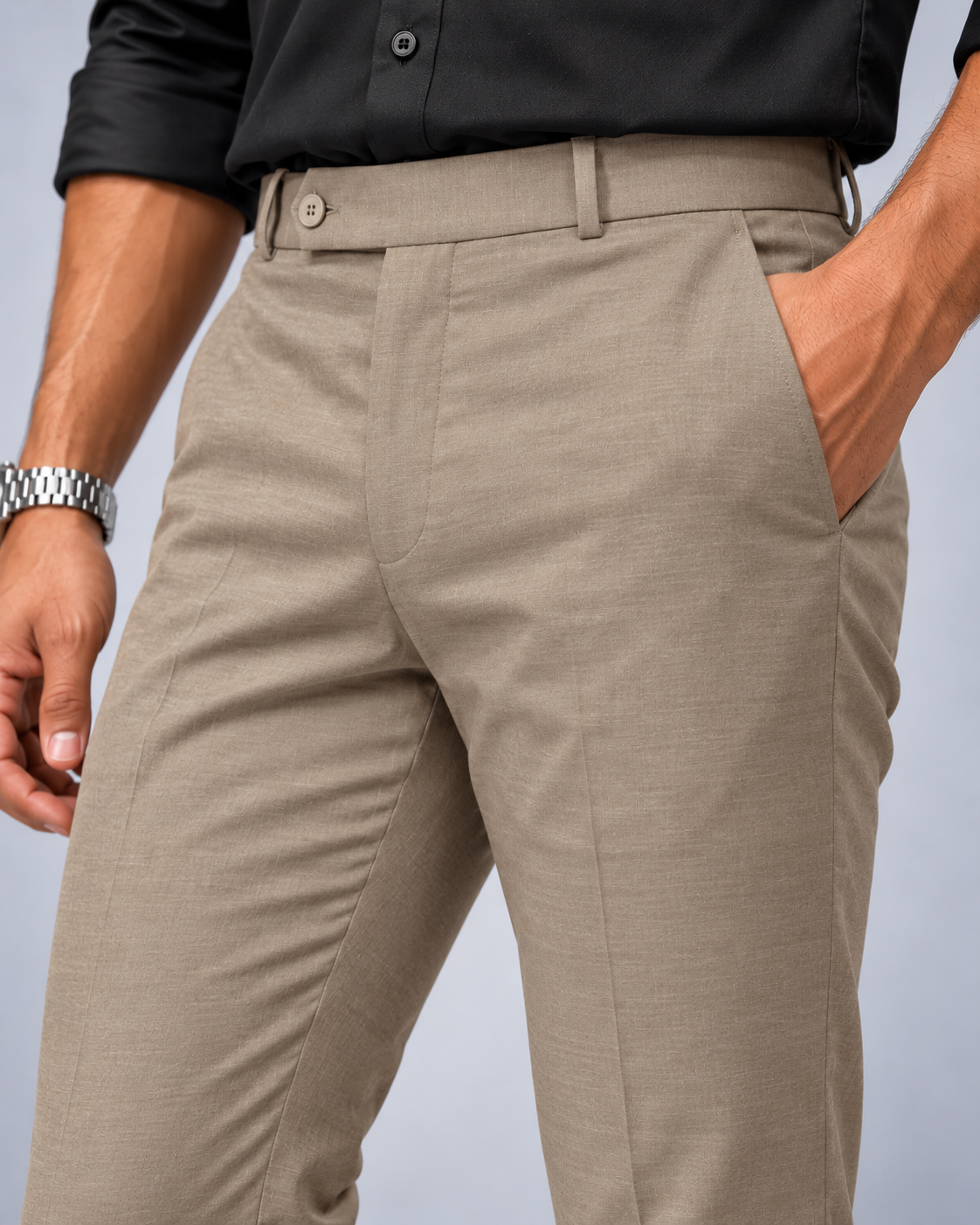 Men's Imported Taupe Polo Fit Formal Trousers