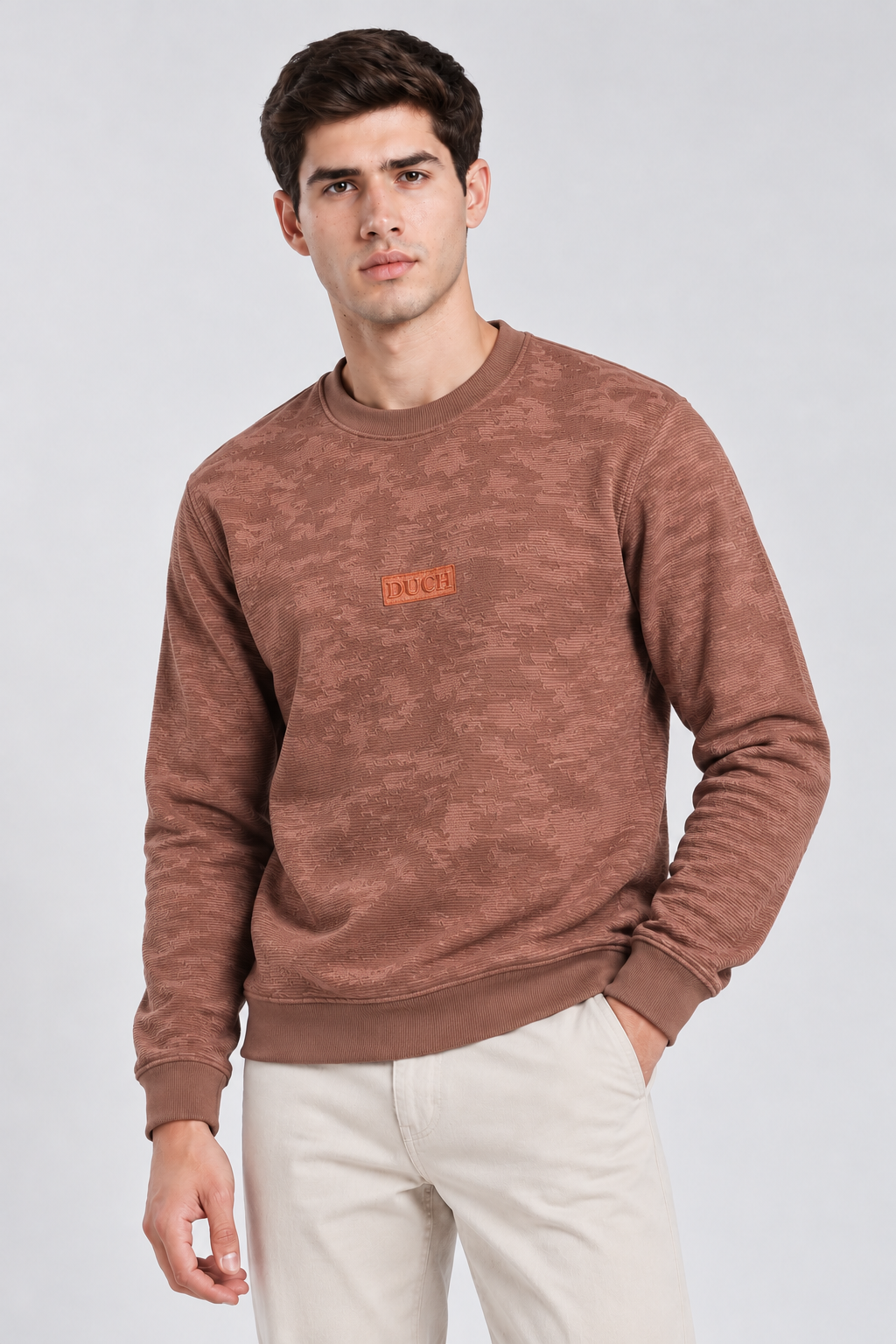 Men's Imported Rush Orange Textured Sweatshirt with DUCH