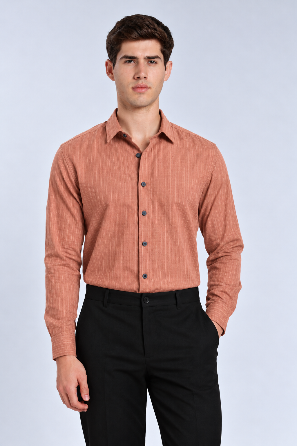 Men's Peach Striped Premium Formal Shirt