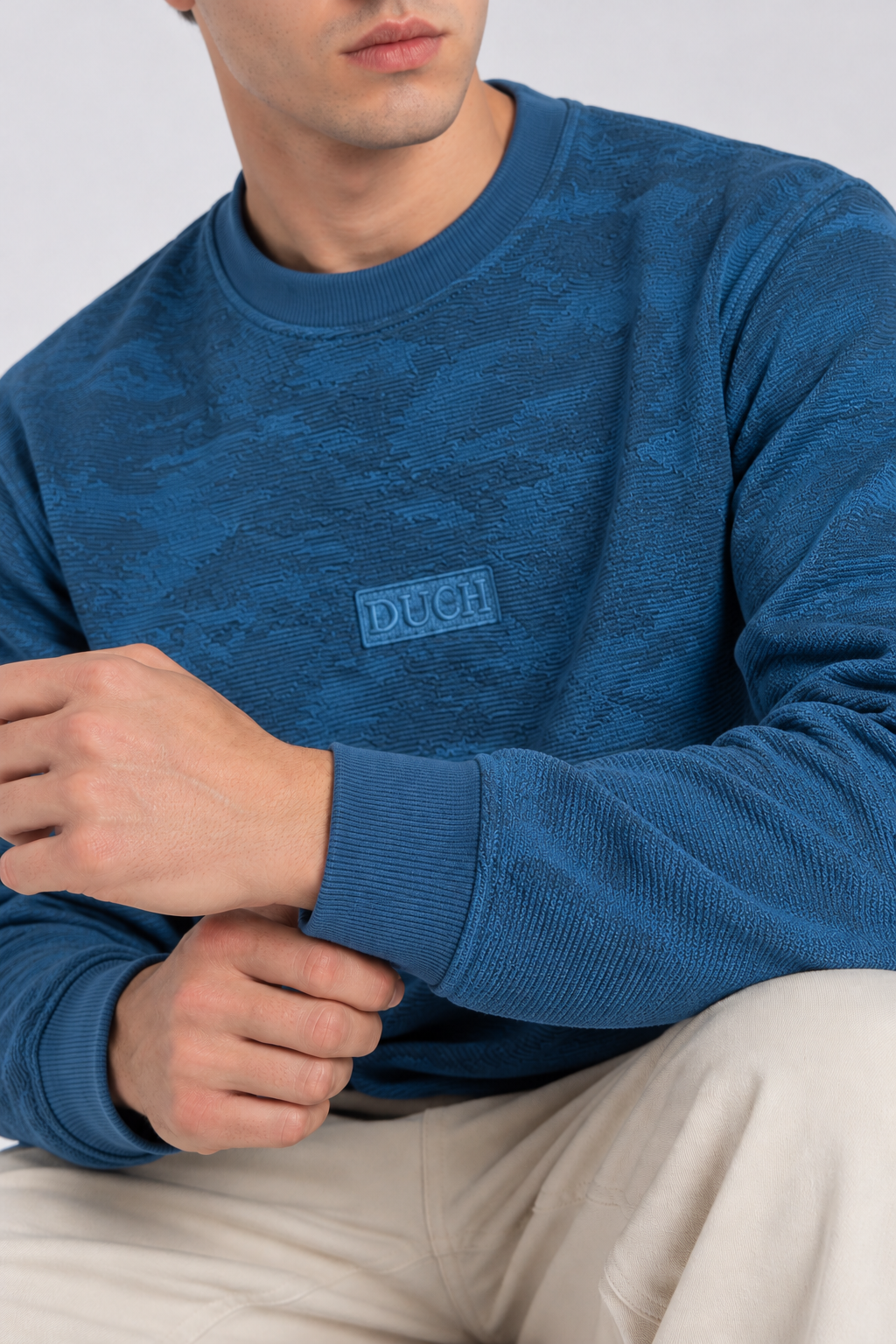 Men's Imported Steel Blue Textured Sweatshirt with DUCH