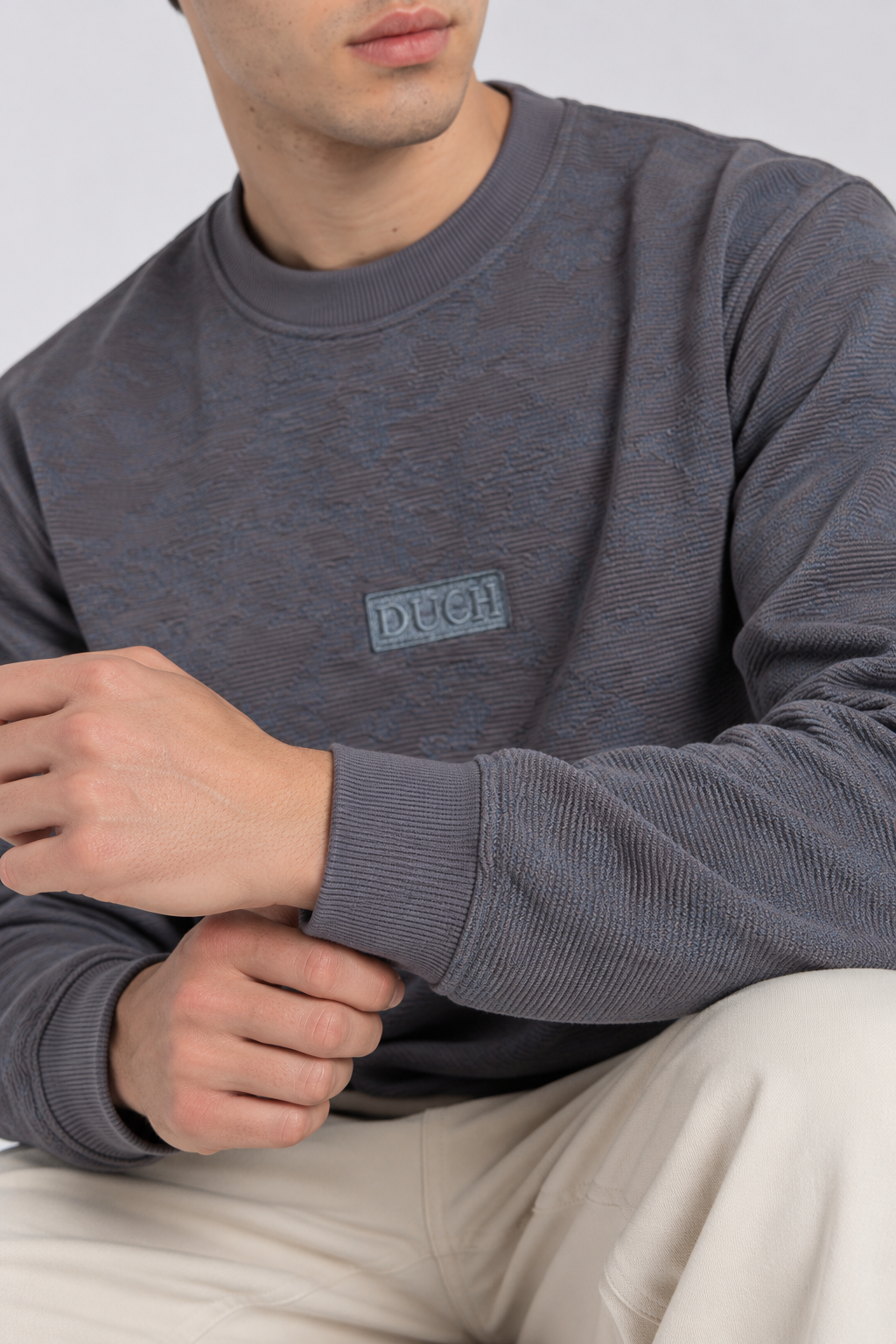 Men's Imported Grey Textured Sweatshirt with DUCH
