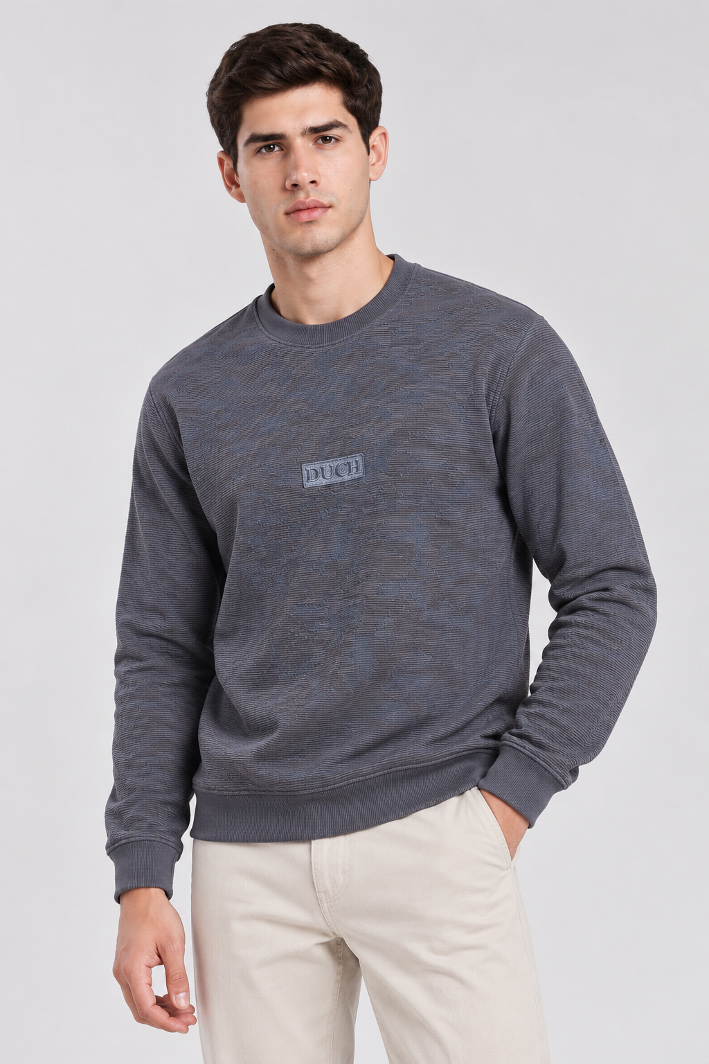 Men's Imported Grey Textured Sweatshirt with DUCH