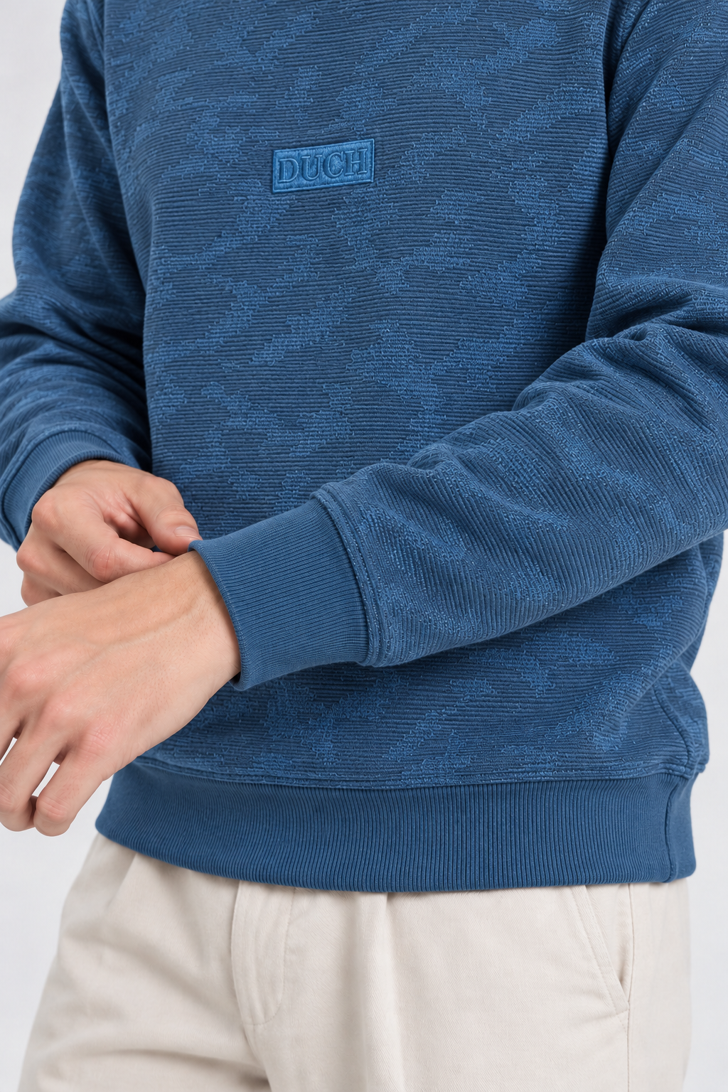 Men's Imported Steel Blue Textured Sweatshirt with DUCH