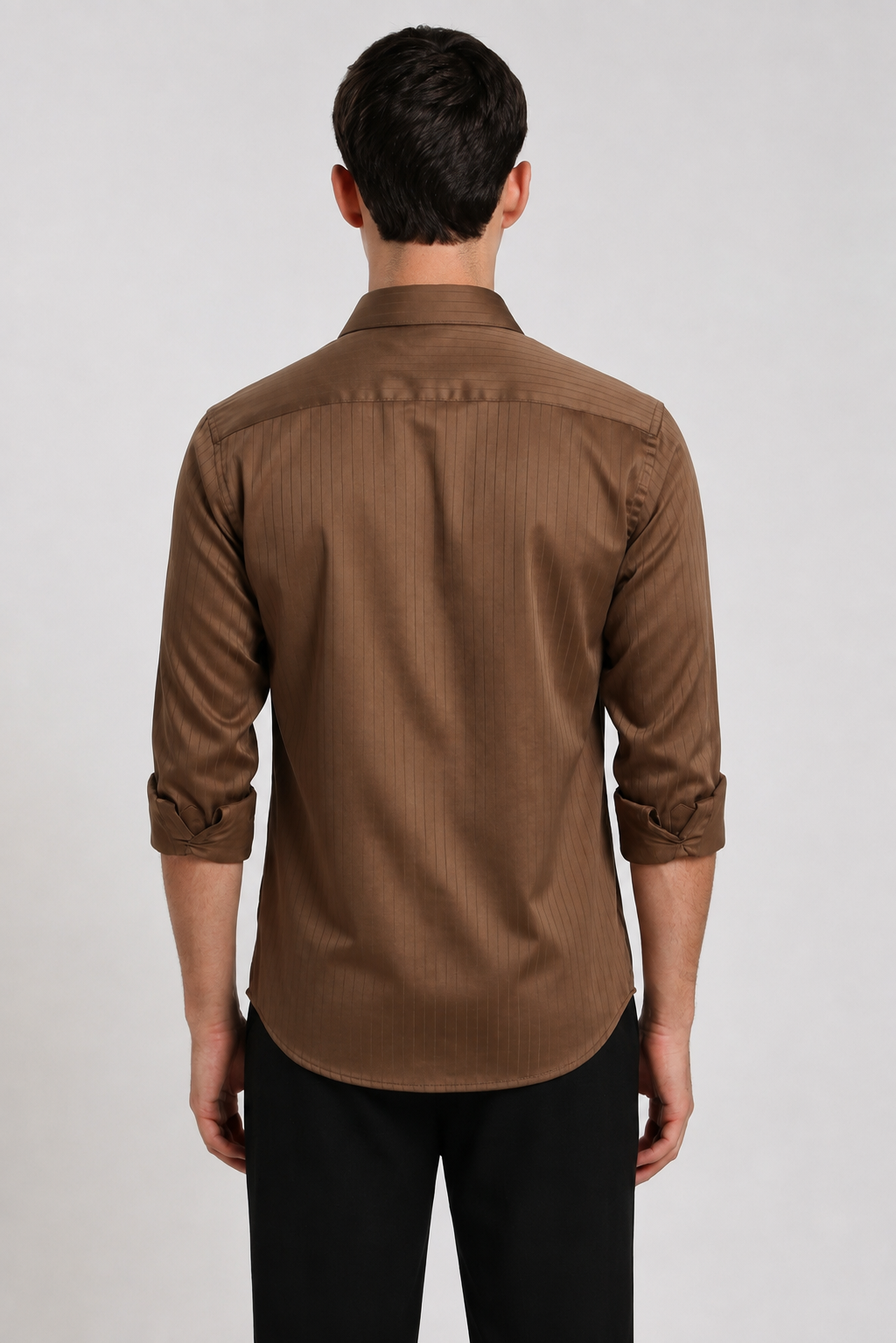 Coffee brown satin shirt – back view | Duch Clothing