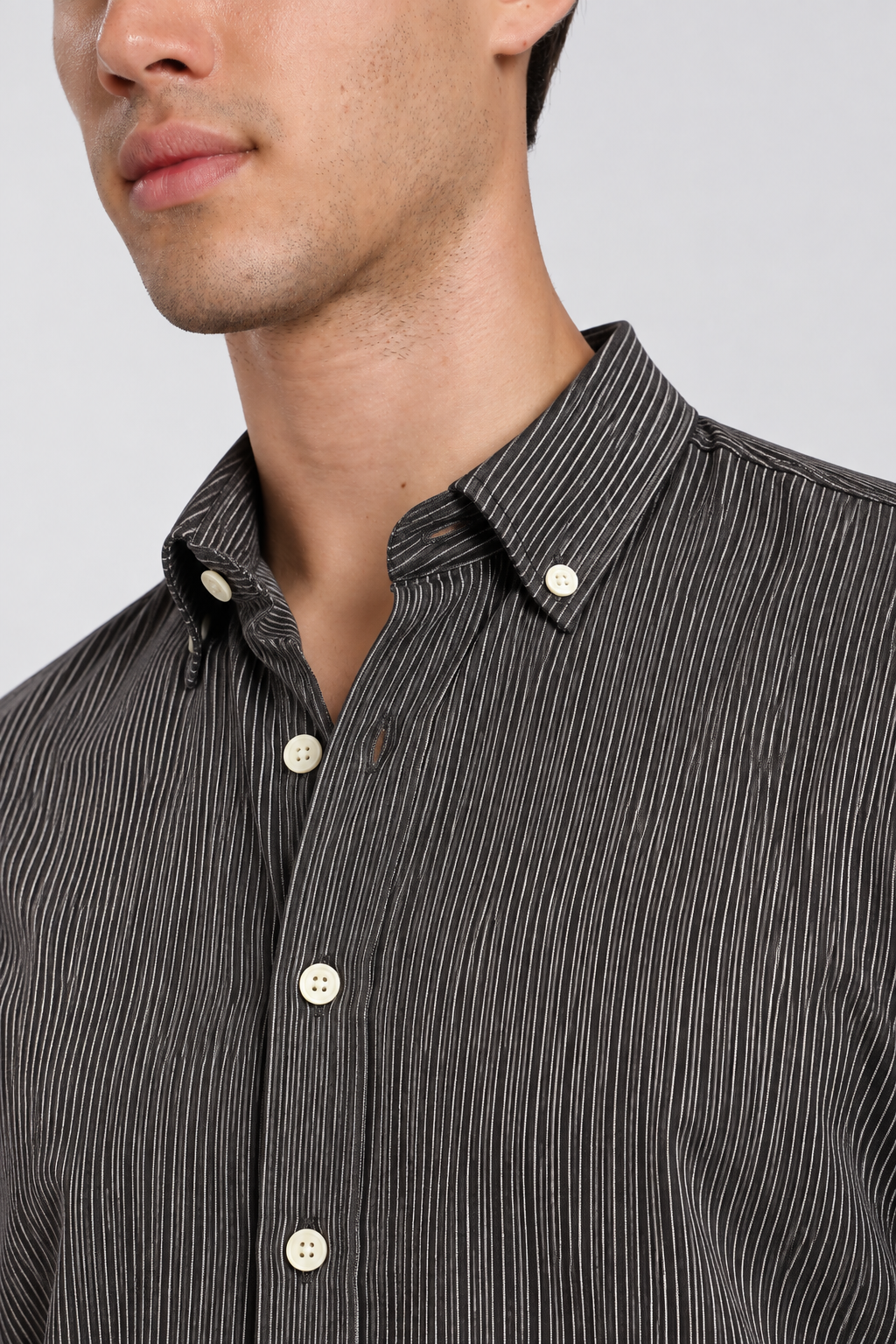 Men's Black imported Vertical Stripes Shirt-Slim Fit