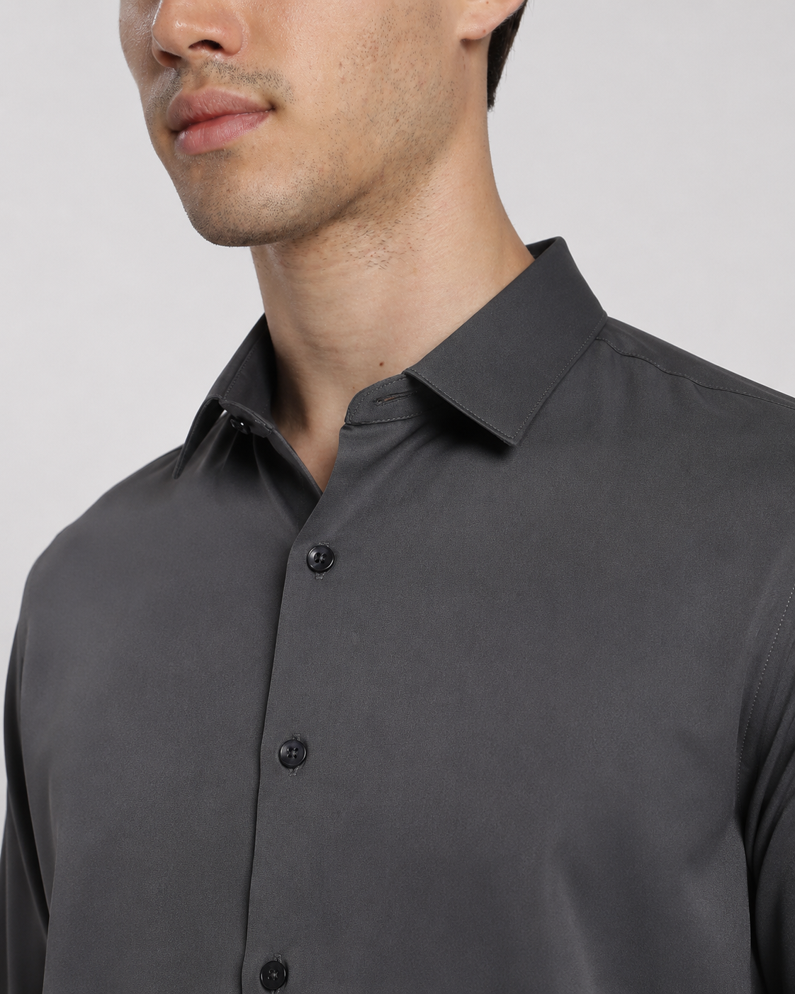 Men's Charcoal Grey Satun Slim Fit Formal Shirt