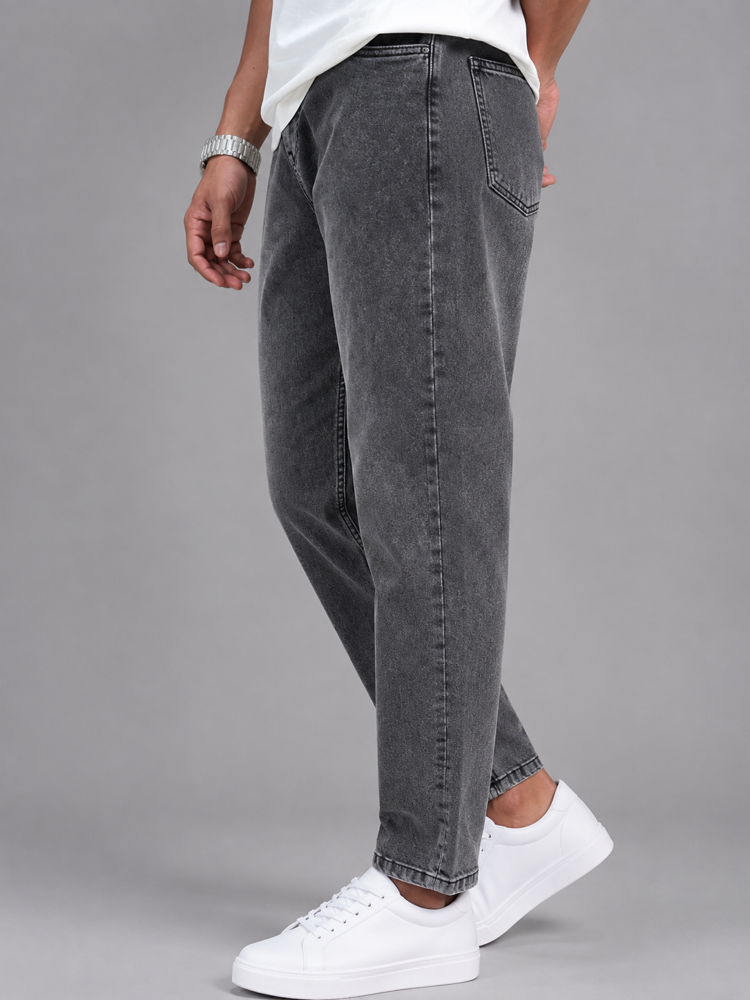 Dark Grey Mom Fit Jeans for Men