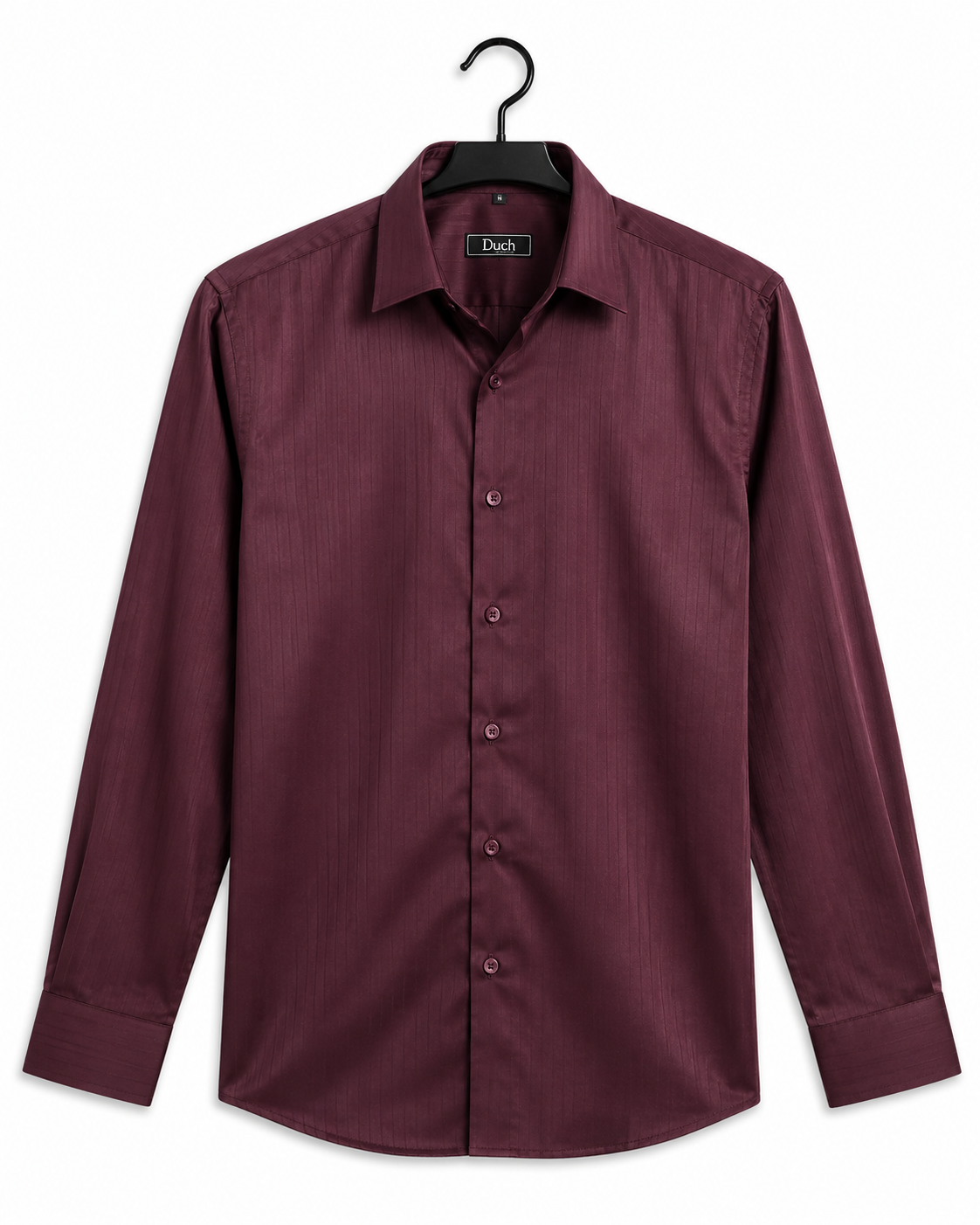 Wine maroon satin slim fit shirt on hanger | Duch Clothing