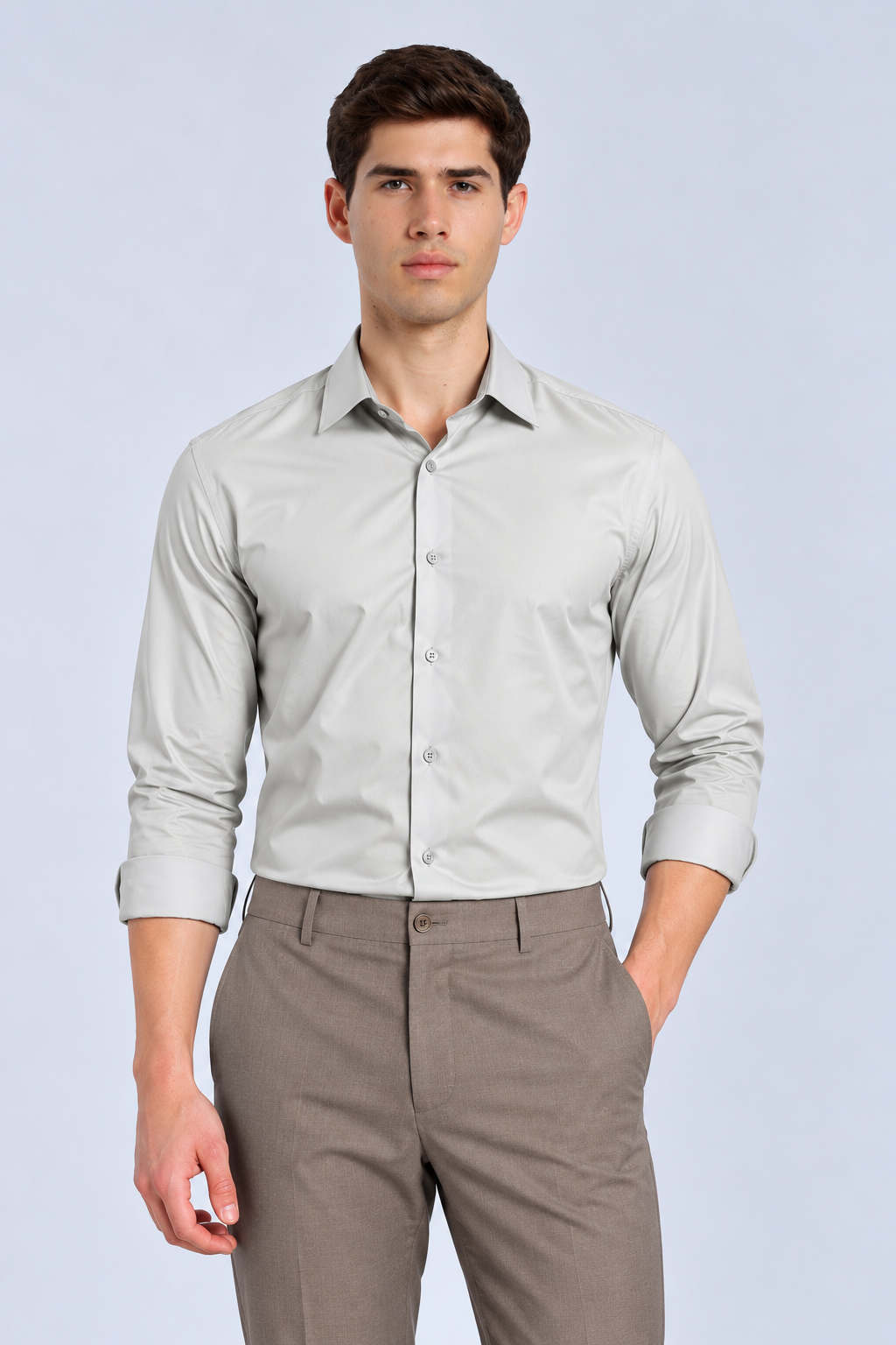 Men's ice Grey Imported Oxford Formal Shirt-Slim Fit