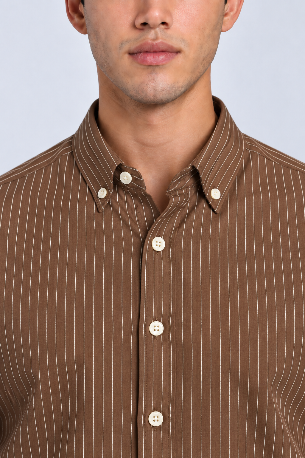 Men’s Dark Brown Striped Shirt-Slim Fit
