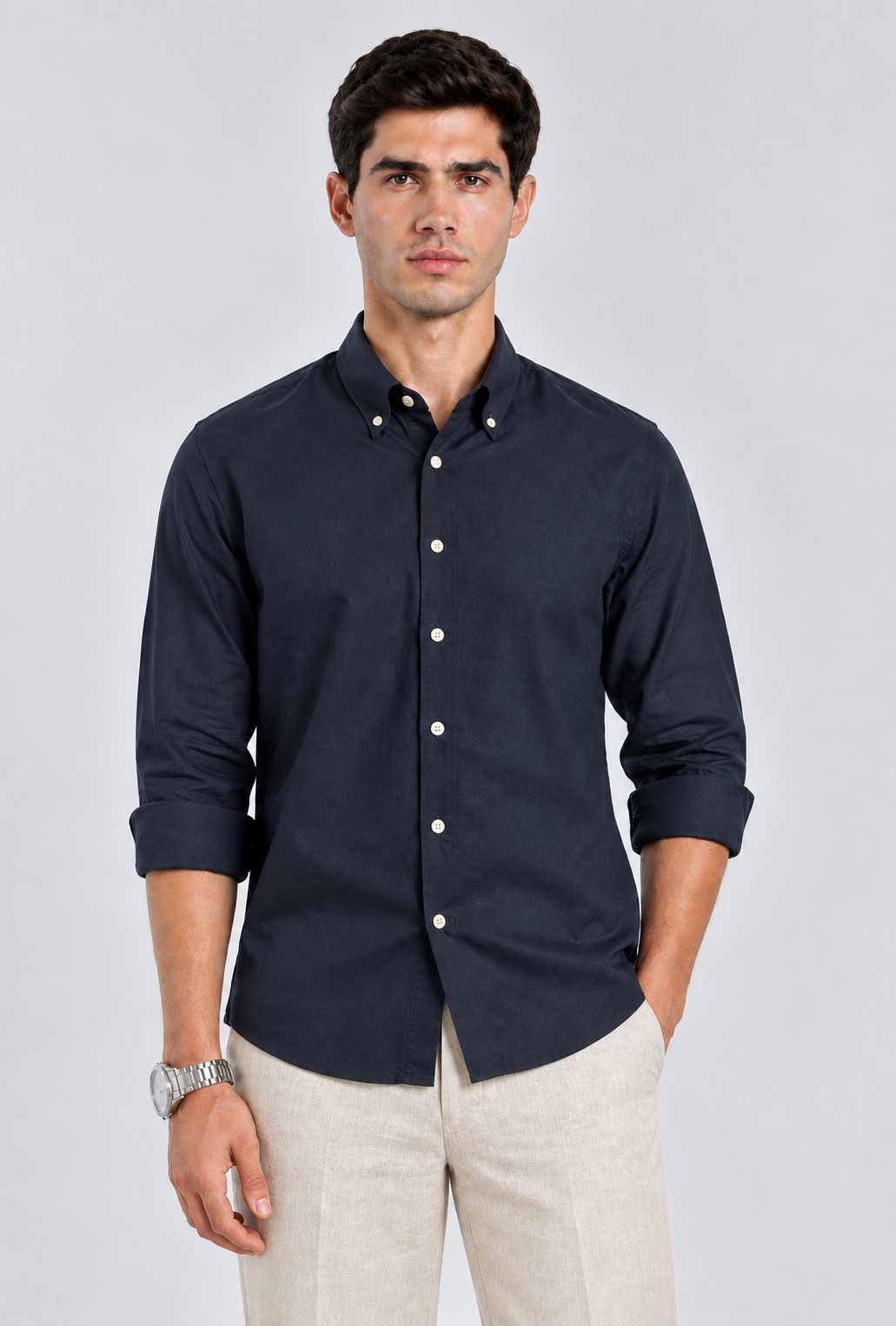 Men's Navy Blue imported Oxford Formal Shirt-Slim Fit