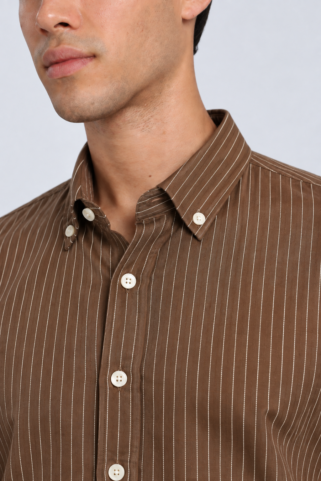 Men’s Dark Brown Striped Shirt-Slim Fit