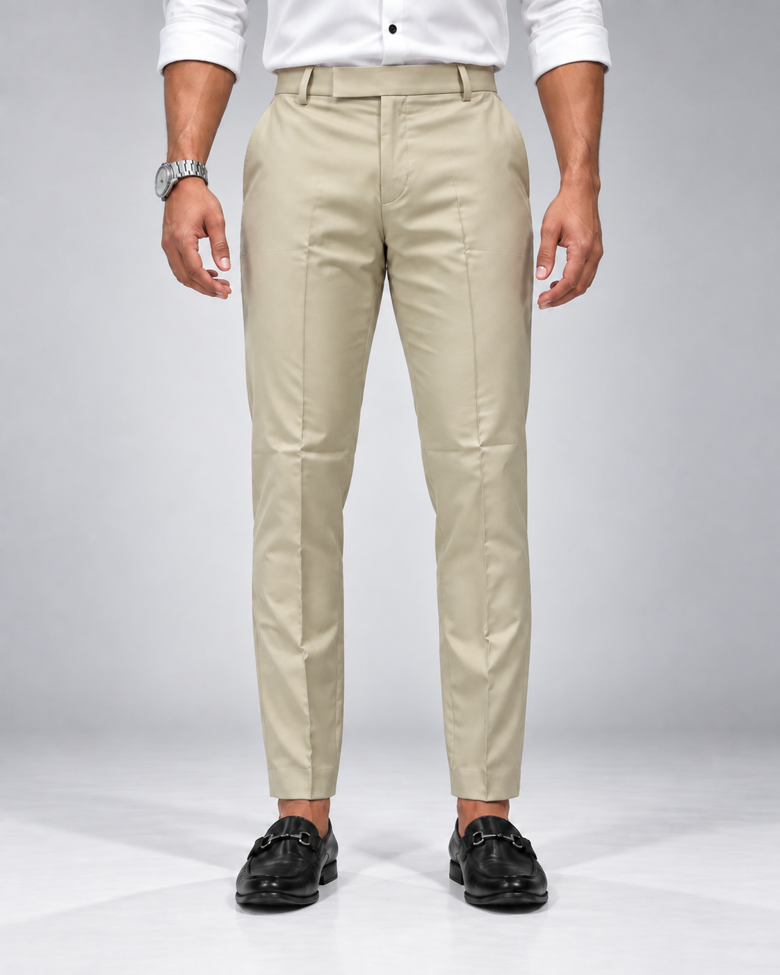 Men’s Cream Beige Slim Fit Formal Trousers