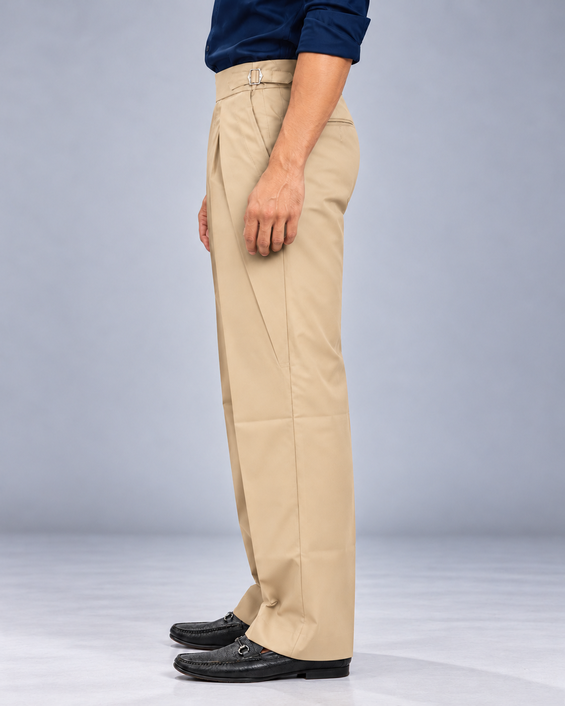 Men's Beige Gurkha Pleated  Formal Trousers