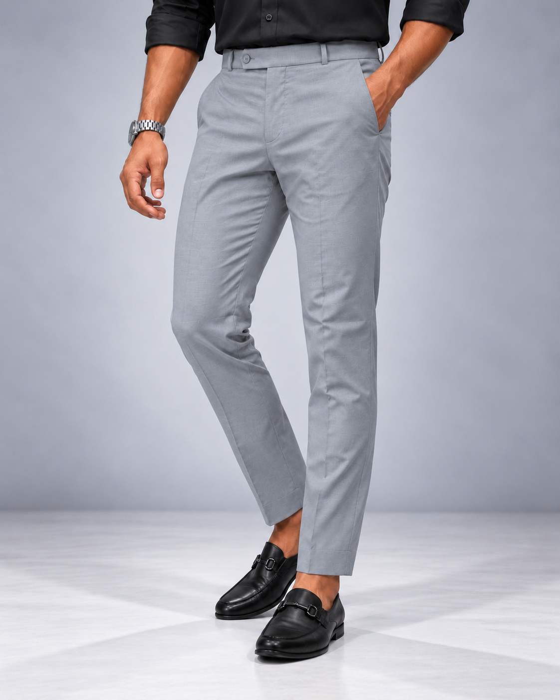 Men's Imported Steel Grey Polo Fit Formal Trousers