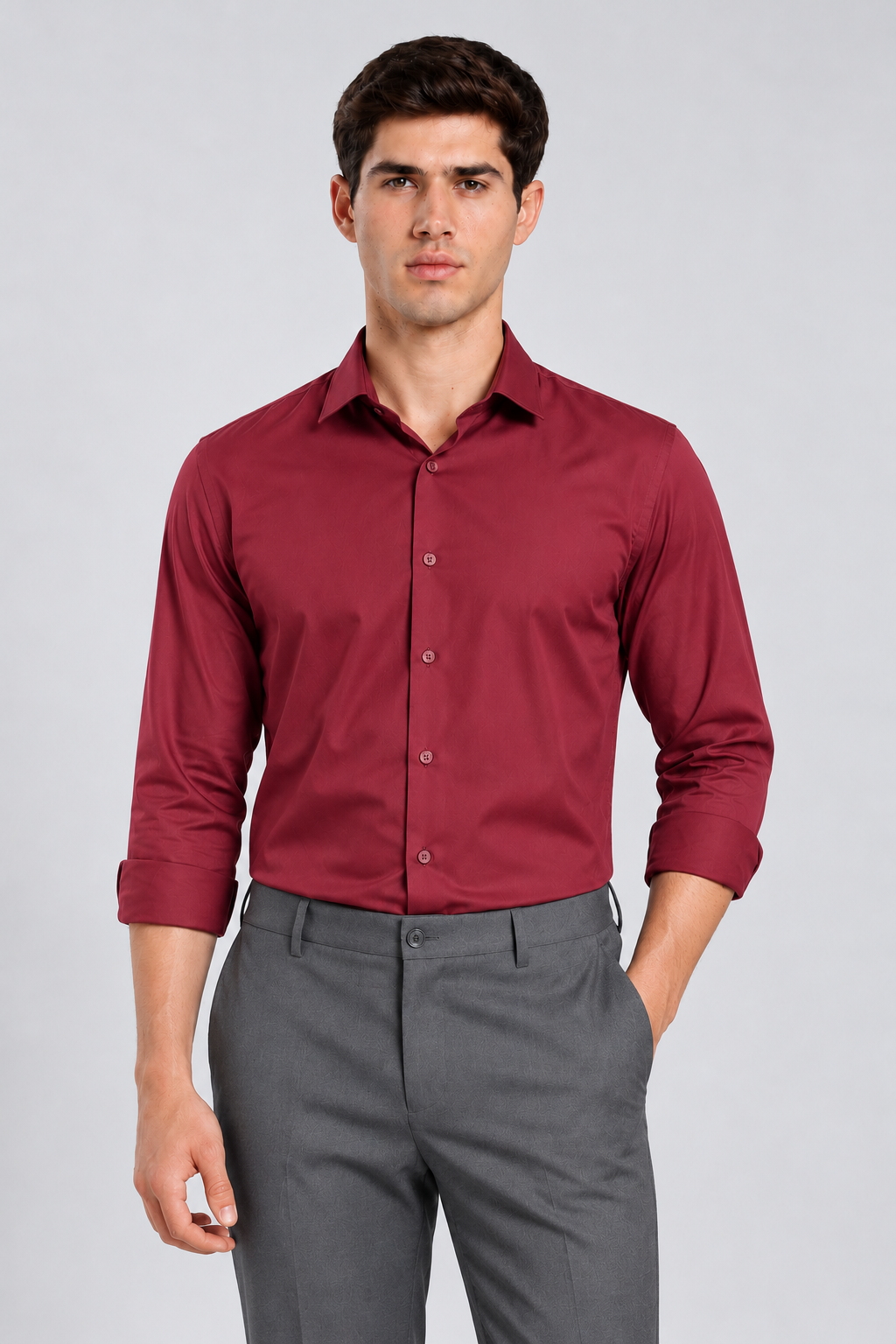 Men's Maroon Imported Oxford Formal Shirt-Slim Fit