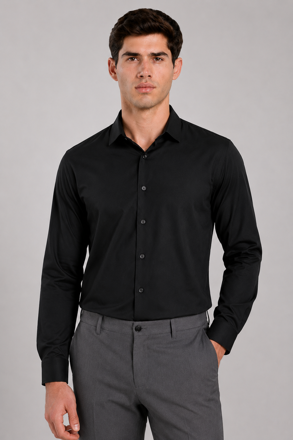 Men's Slim Fit Black Cotton Shirt