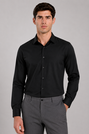 Men's Slim Fit Black Cotton Shirt