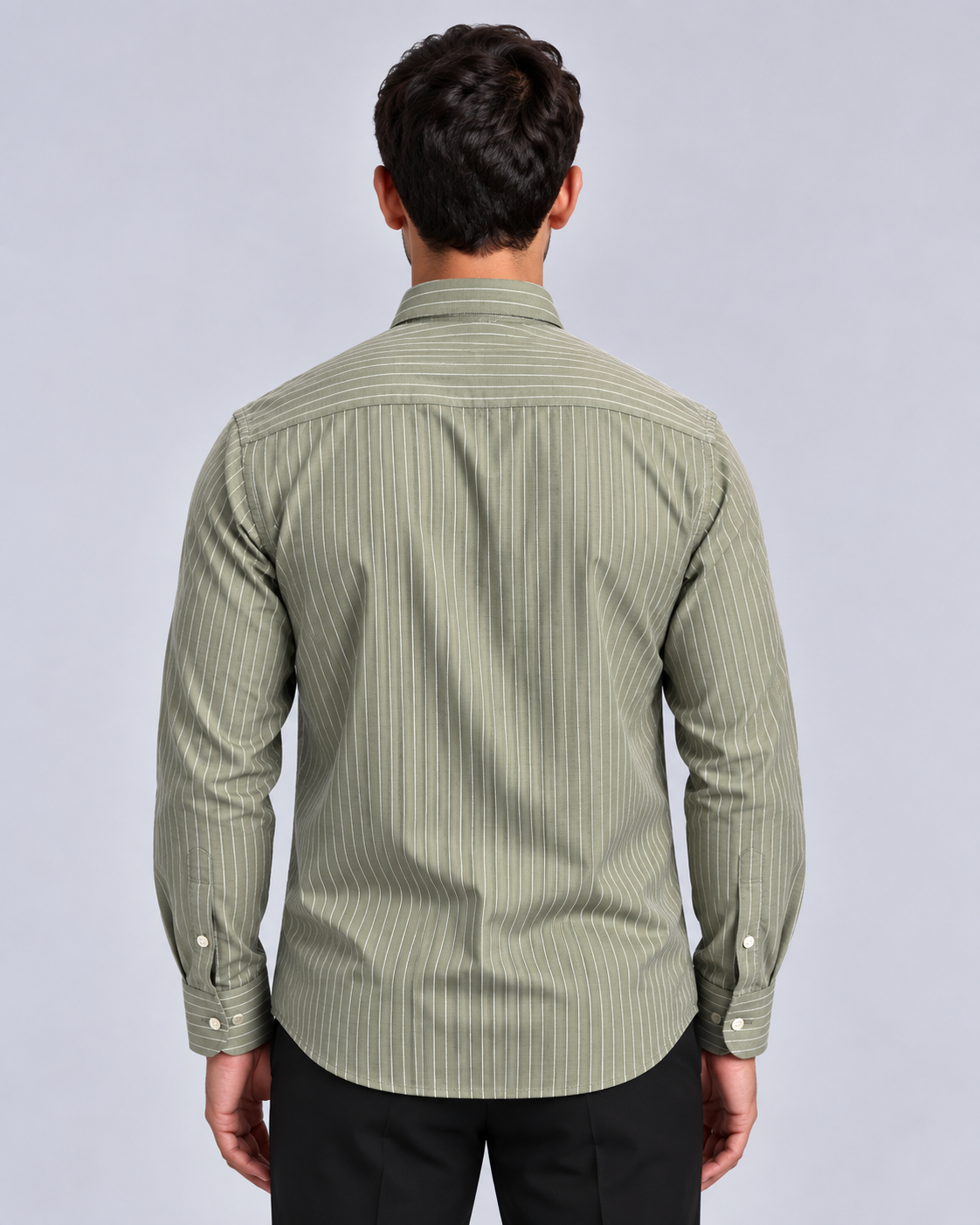 Men’s Olive Green Striped Shirt-Slim Fit