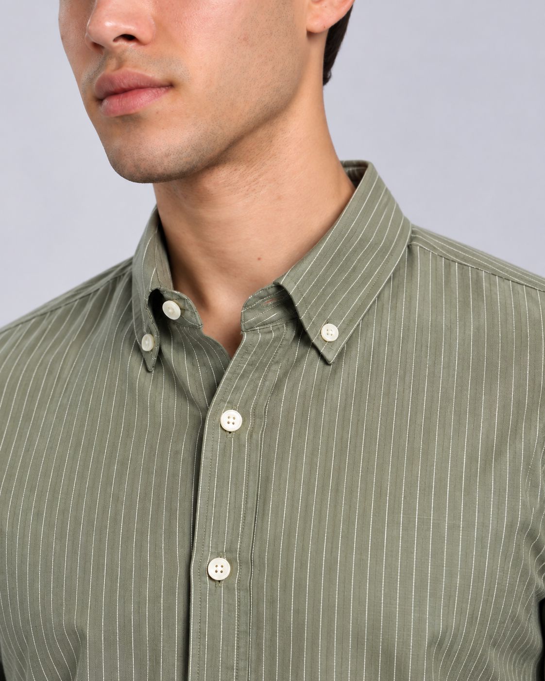 Men’s Olive Green Striped Shirt-Slim Fit