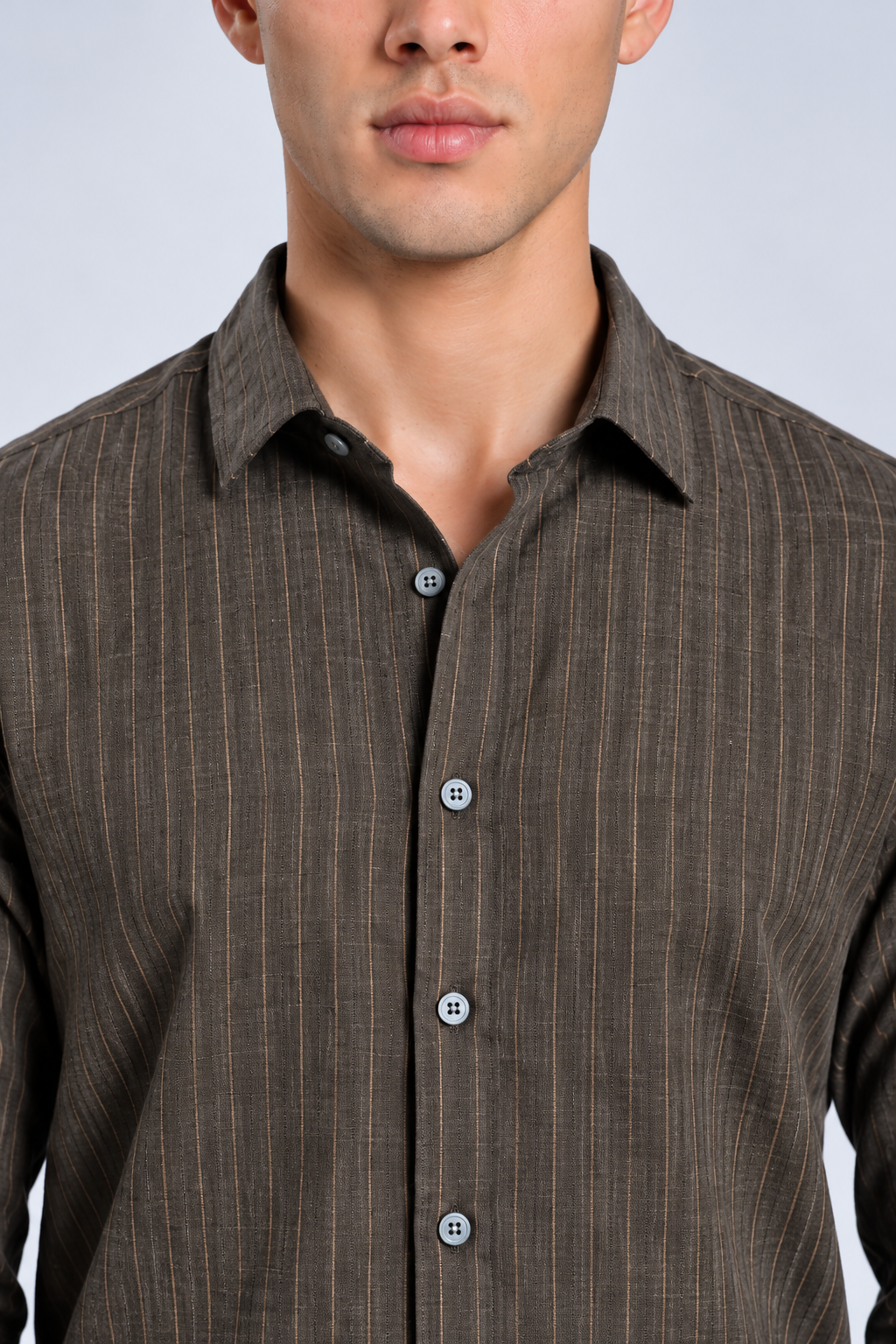 Men's Coffee Brown Striped Premium Formal Shirt