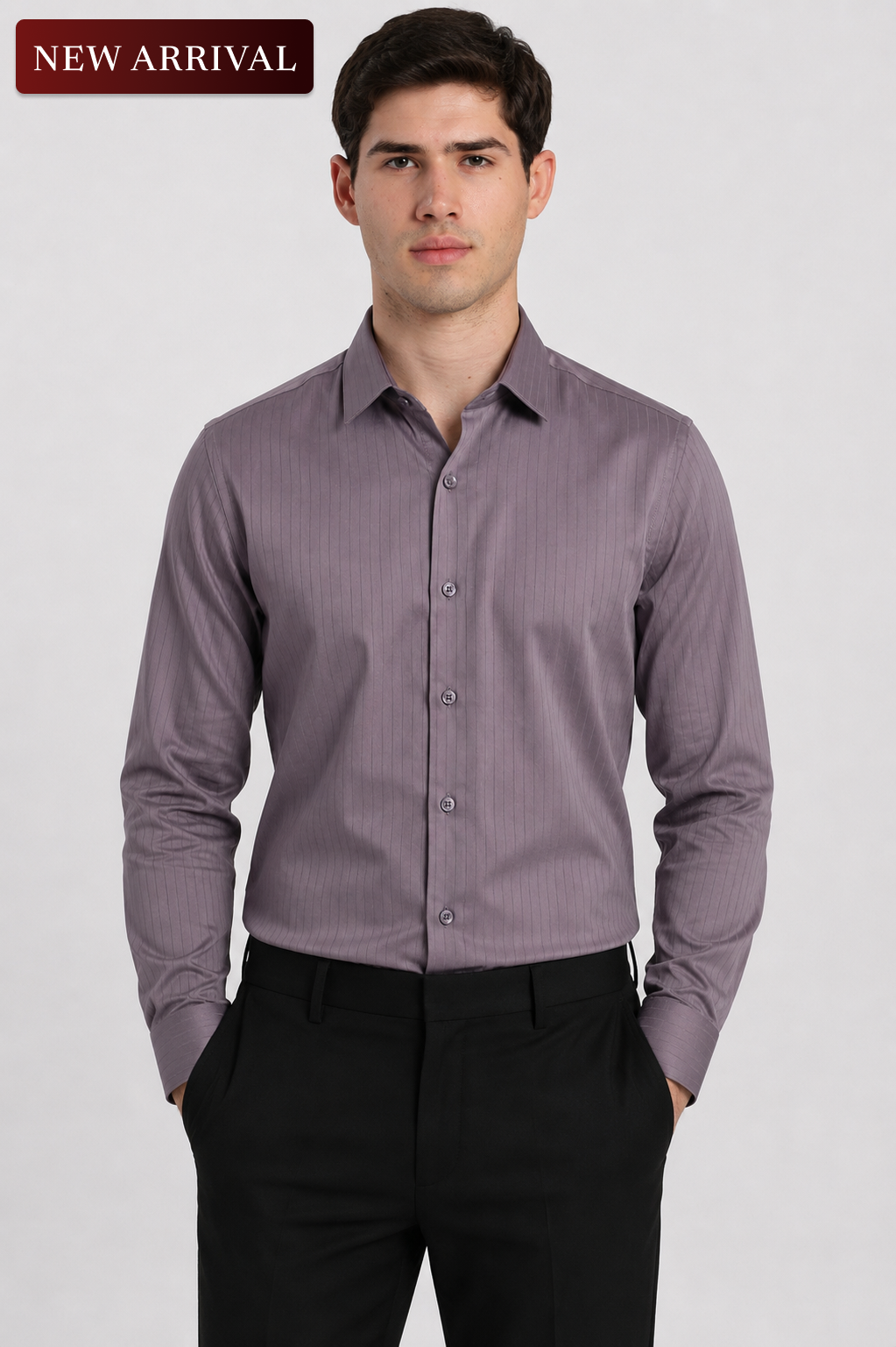 Men's Purple Satin Stripe Slim Fit Full Sleeve Formal Shirt