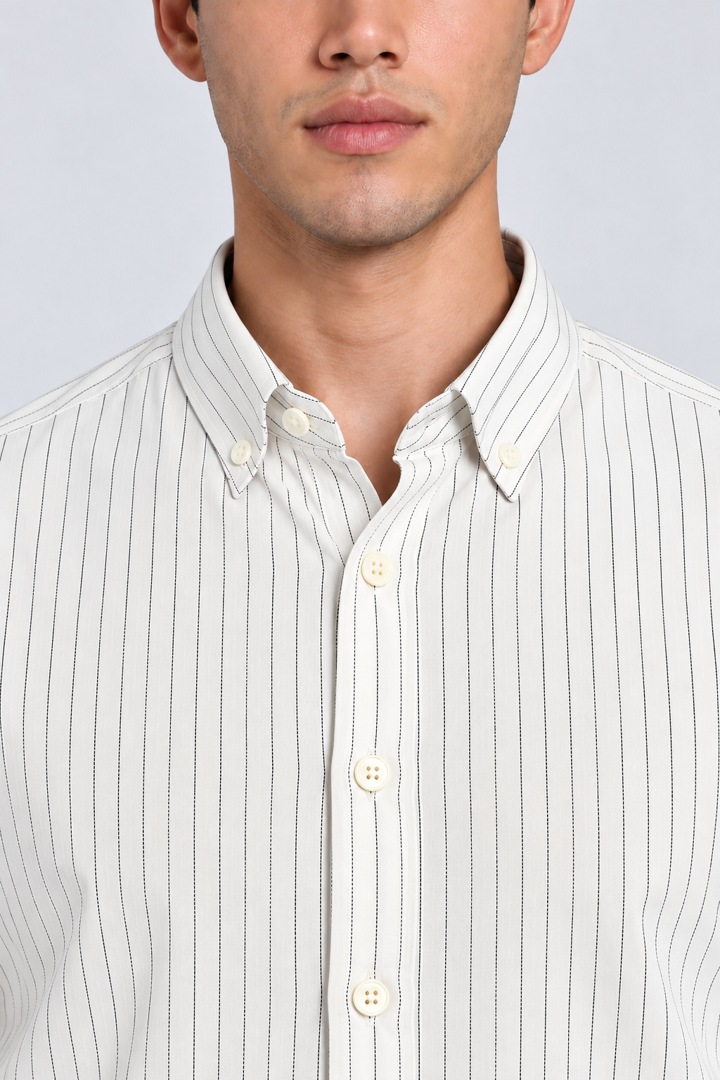 Men’s White Striped Shirt-Slim Fit